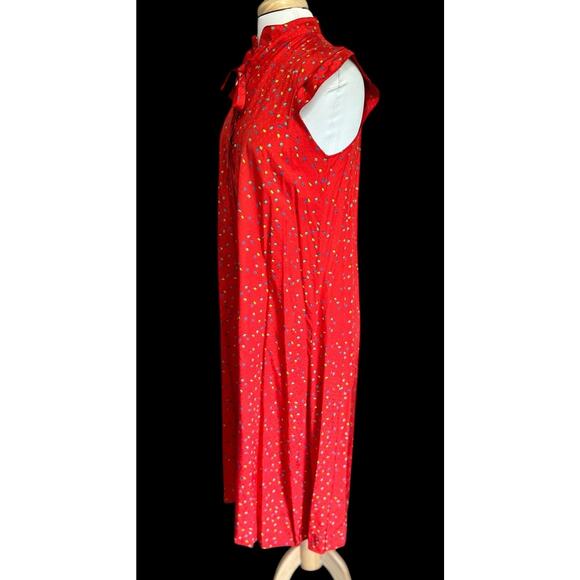 Vintage EVA Women's Pussybow Dress Retro Red Lightbulb Print sz 40 - Picture 4 of 9